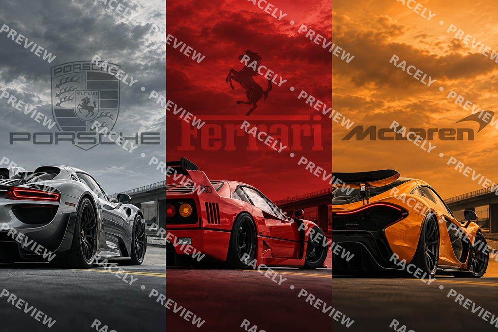 Trinity of Supercars | A3 Triplet Card Posters
