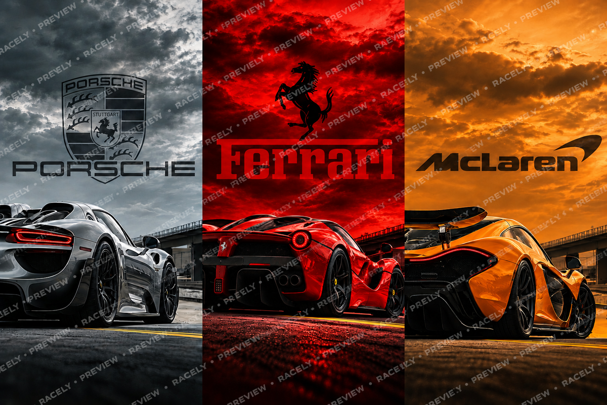 Trinity of Supercars | A3 Triplet Card Posters